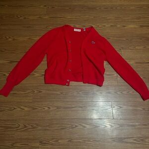 Izod Lacoste Classic Red Vintage Medium Cardigan Men’s Medium. Women’s Large